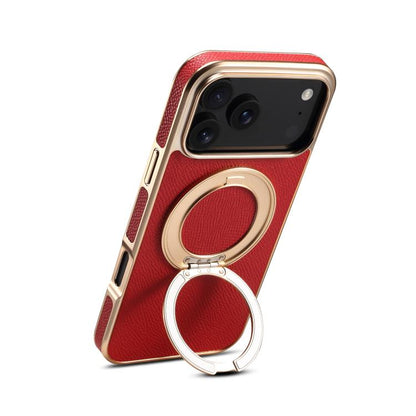 Denior A23 Magnetic Holder Electroplating Genuine Leather Phone Case