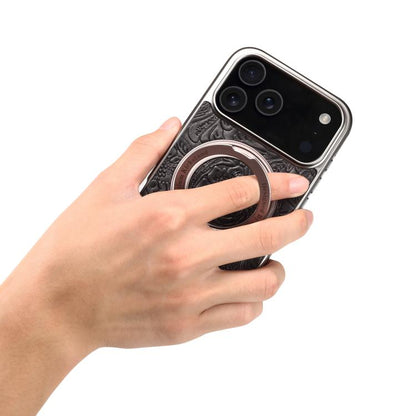 Denior A23 Retro Flower Texture Magnetic Holder Electroplating Genuine Leather Phone Case