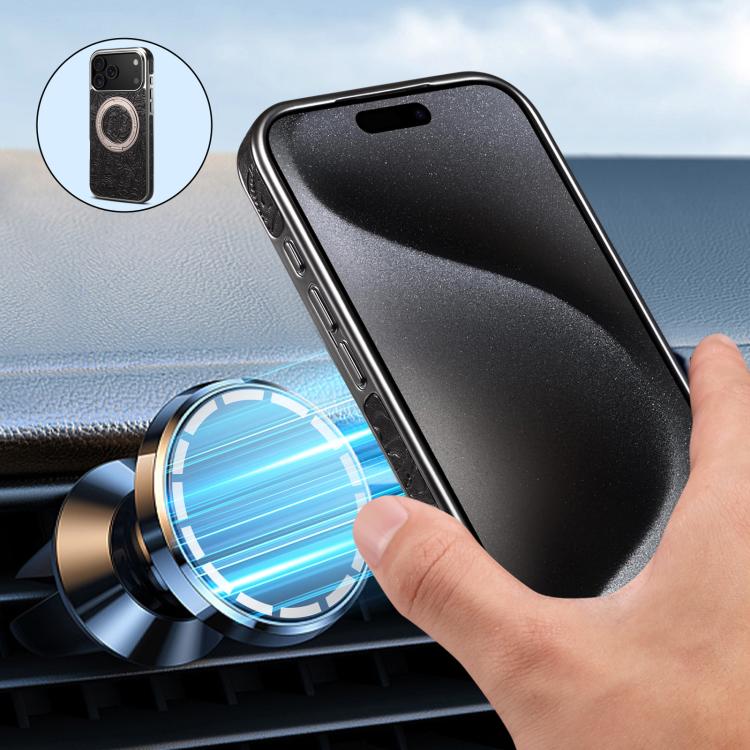 Denior A23 Retro Flower Texture Magnetic Holder Electroplating Genuine Leather Phone Case