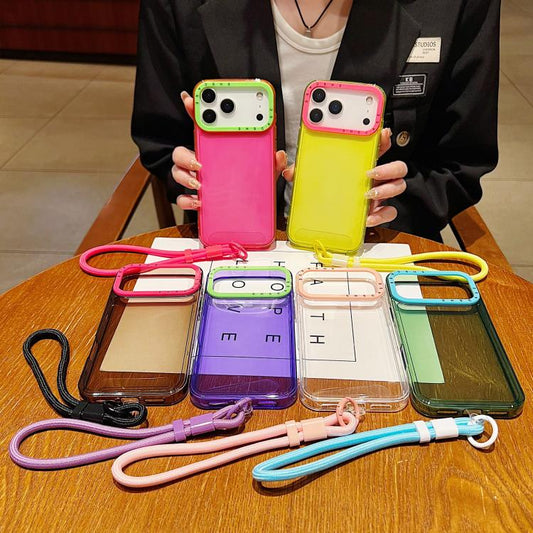 Color Contrast Lens Frame Transparent TPU Phone Case with Lanyard