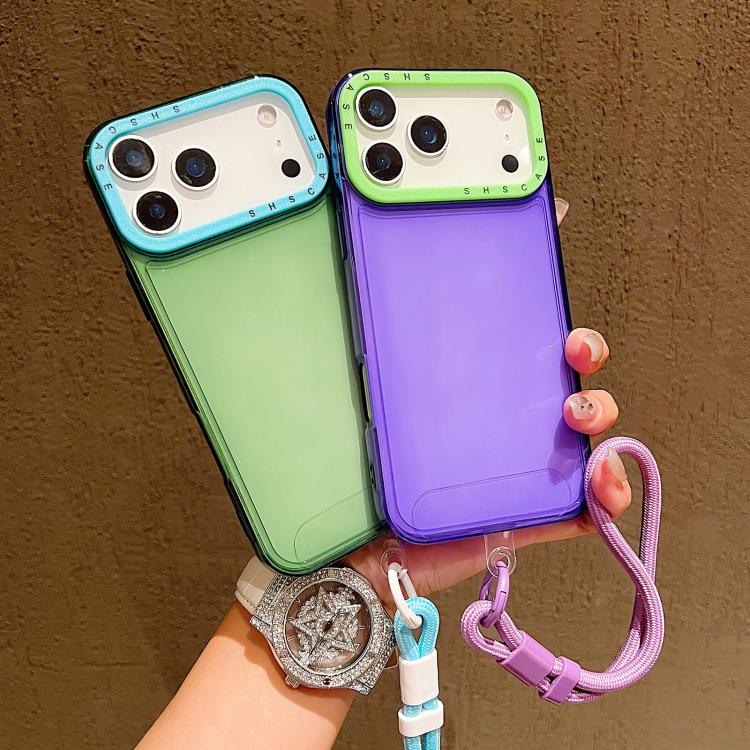 Color Contrast Lens Frame Transparent TPU Phone Case with Lanyard