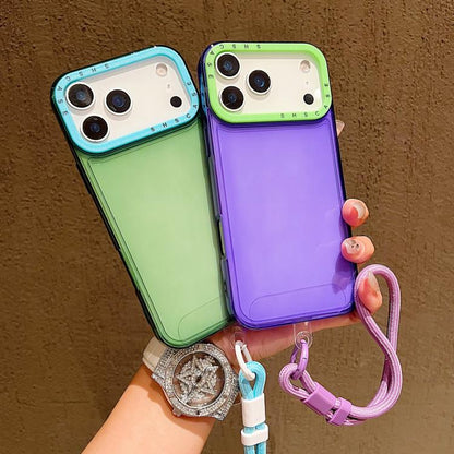 Color Contrast Lens Frame Transparent TPU Phone Case with Lanyard