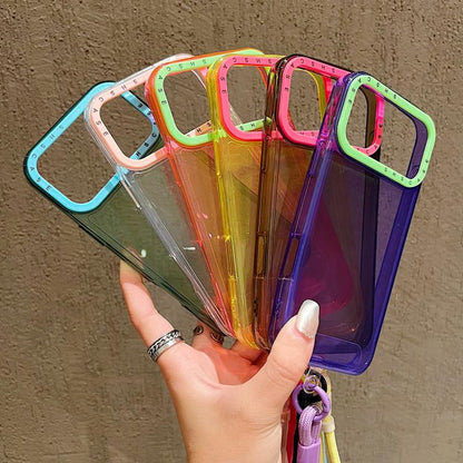 Color Contrast Lens Frame Transparent TPU Phone Case with Lanyard