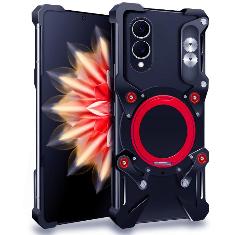 Rotating Bracket Hollow Metal Phone Case with Lanyard