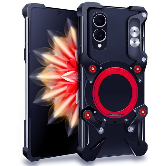 Rotating Bracket Hollow Metal Phone Case with Lanyard