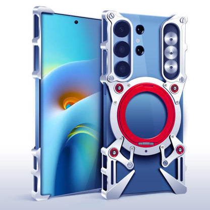 Rotating Bracket Hollow Metal Phone Case with Lanyard