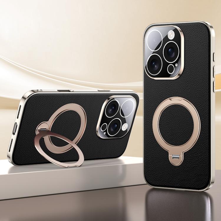 Skin Feel Leather Texture Cooling MagSafe Phone Case with 360 Degrees Rotating Holder