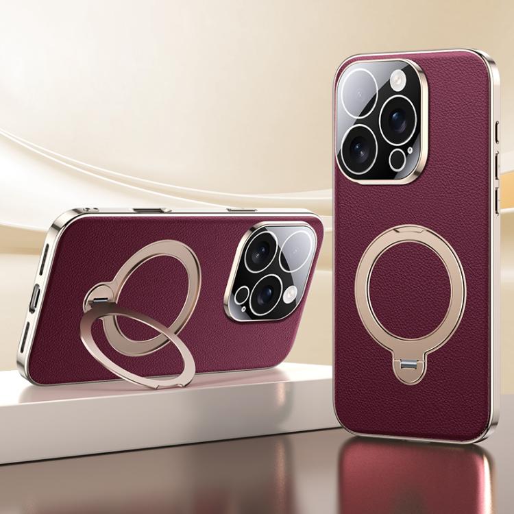 Skin Feel Leather Texture Cooling MagSafe Phone Case with 360 Degrees Rotating Holder