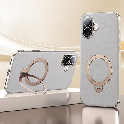 Skin Feel Leather Texture Cooling MagSafe Phone Case with 360 Degrees Rotating Holder