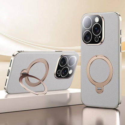 Skin Feel Leather Texture Cooling MagSafe Phone Case with 360 Degrees Rotating Holder