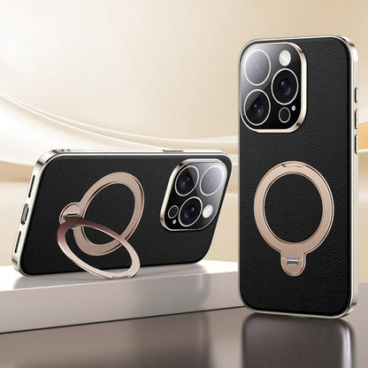 Skin Feel Leather Texture Cooling MagSafe Phone Case with 360 Degrees Rotating Holder