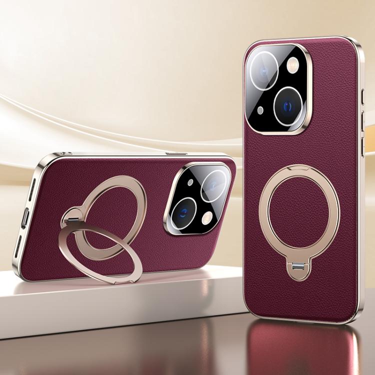 Skin Feel Leather Texture Cooling MagSafe Phone Case with 360 Degrees Rotating Holder