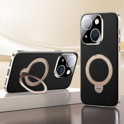 Skin Feel Leather Texture Cooling MagSafe Phone Case with 360 Degrees Rotating Holder