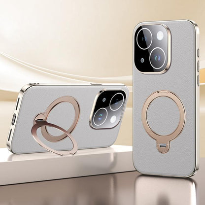 Skin Feel Leather Texture Cooling MagSafe Phone Case with 360 Degrees Rotating Holder