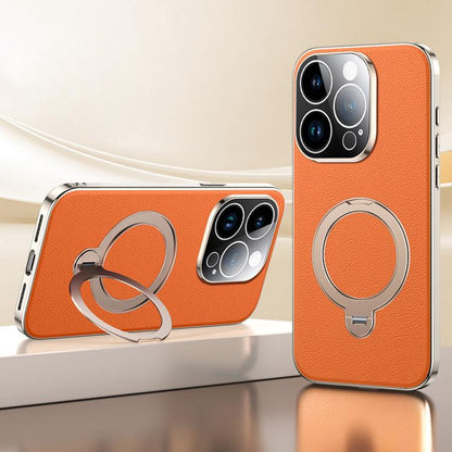 Skin Feel Leather Texture Cooling MagSafe Phone Case with 360 Degrees Rotating Holder