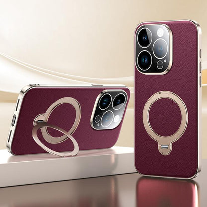 Skin Feel Leather Texture Cooling MagSafe Phone Case with 360 Degrees Rotating Holder