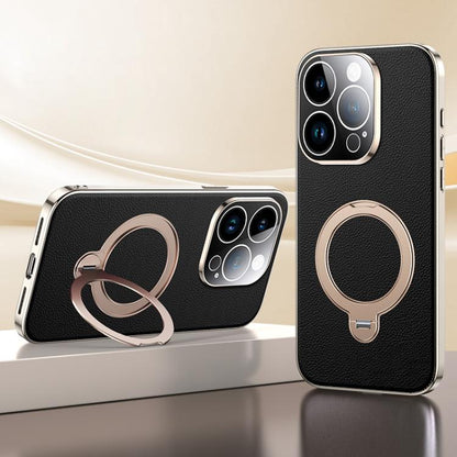 Skin Feel Leather Texture Cooling MagSafe Phone Case with 360 Degrees Rotating Holder
