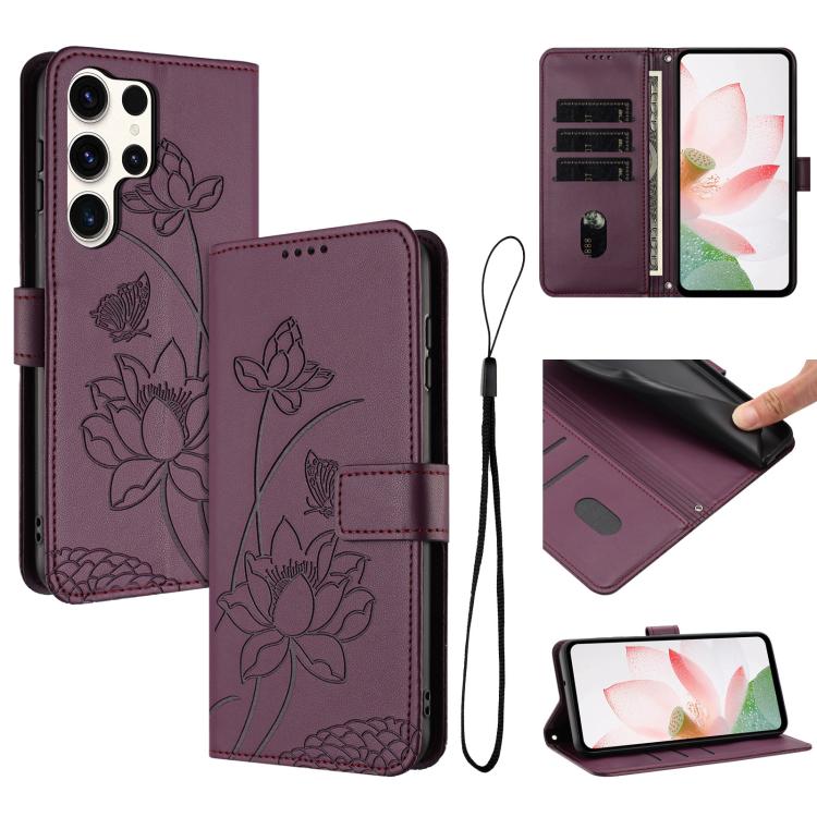 Lotus Embossed Leather Phone Case with Lanyard