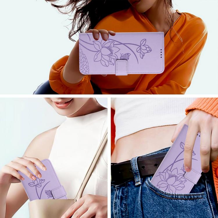 Lotus Embossed Leather Phone Case with Lanyard