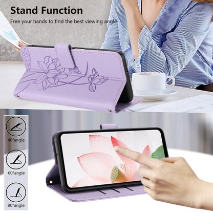 Lotus Embossed Leather Phone Case with Lanyard