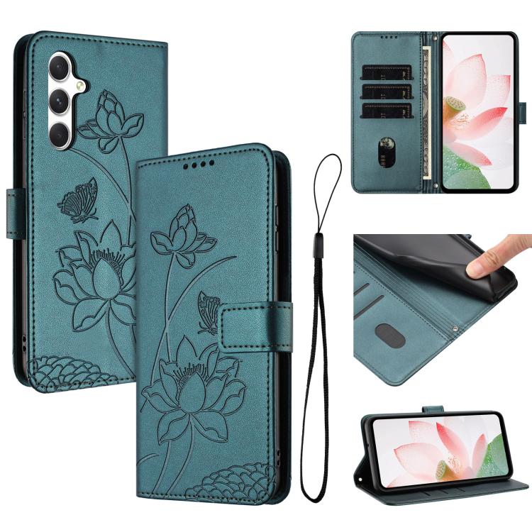 Lotus Embossed Leather Phone Case with Lanyard