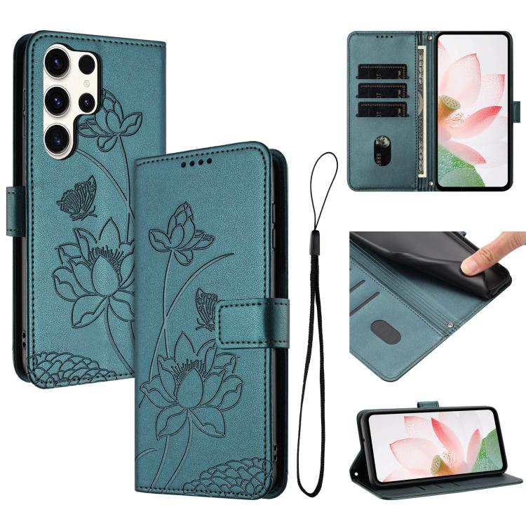 Lotus Embossed Leather Phone Case with Lanyard