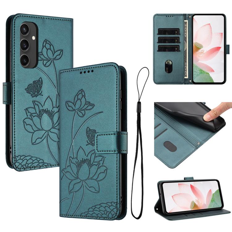 Lotus Embossed Leather Phone Case with Lanyard