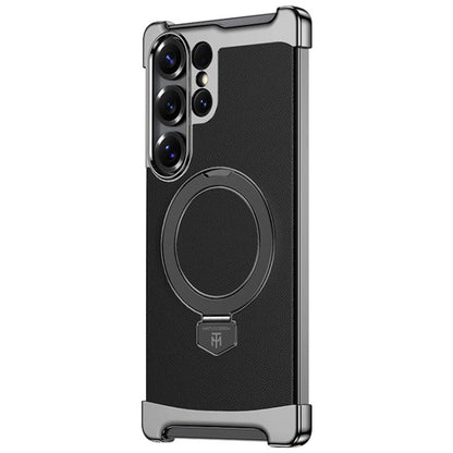 Borderless MagSafe Ring Holder Plain Leather Phone Case