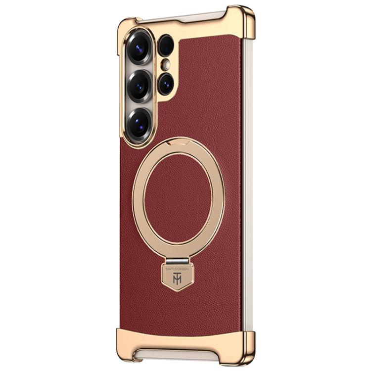 Borderless MagSafe Ring Holder Plain Leather Phone Case