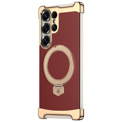 Borderless MagSafe Ring Holder Plain Leather Phone Case