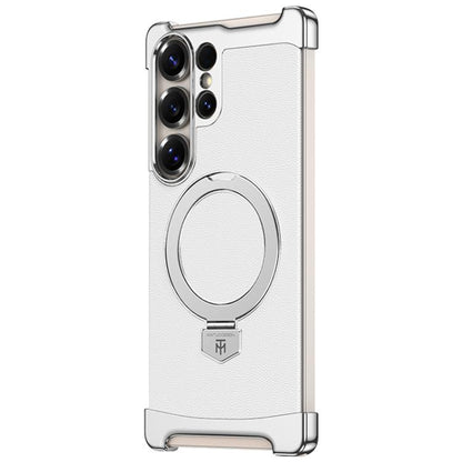 Borderless MagSafe Ring Holder Plain Leather Phone Case