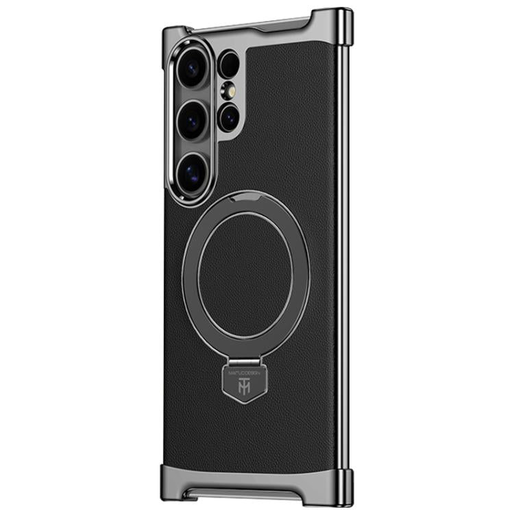 Borderless MagSafe Ring Holder Plain Leather Phone Case