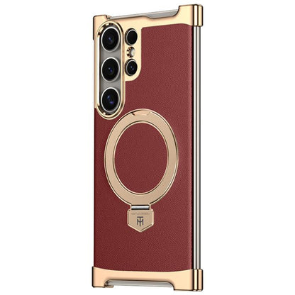 Borderless MagSafe Ring Holder Plain Leather Phone Case