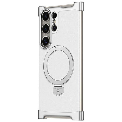 Borderless MagSafe Ring Holder Plain Leather Phone Case