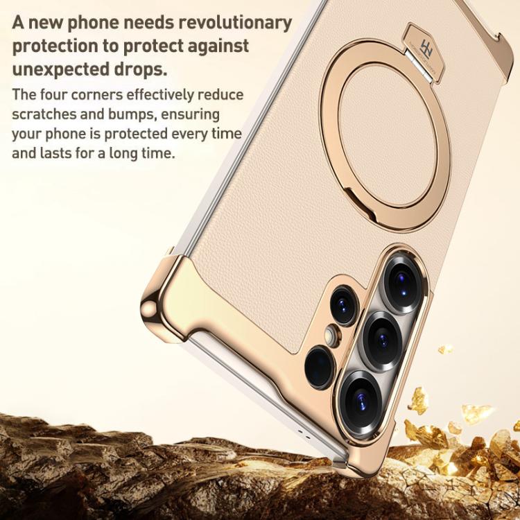 Borderless MagSafe Ring Holder Plain Leather Phone Case