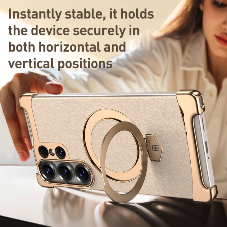 Borderless MagSafe Ring Holder Plain Leather Phone Case