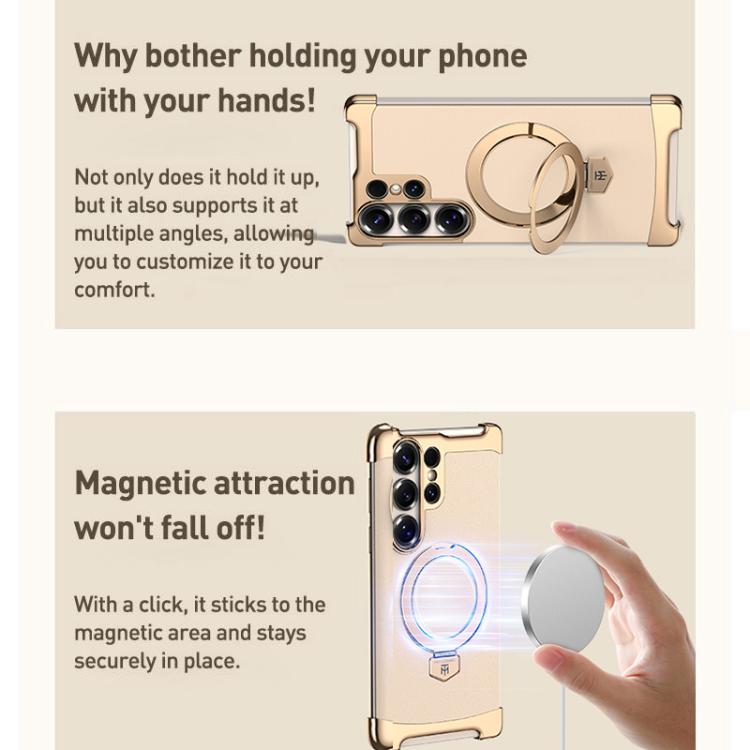 Borderless MagSafe Ring Holder Plain Leather Phone Case