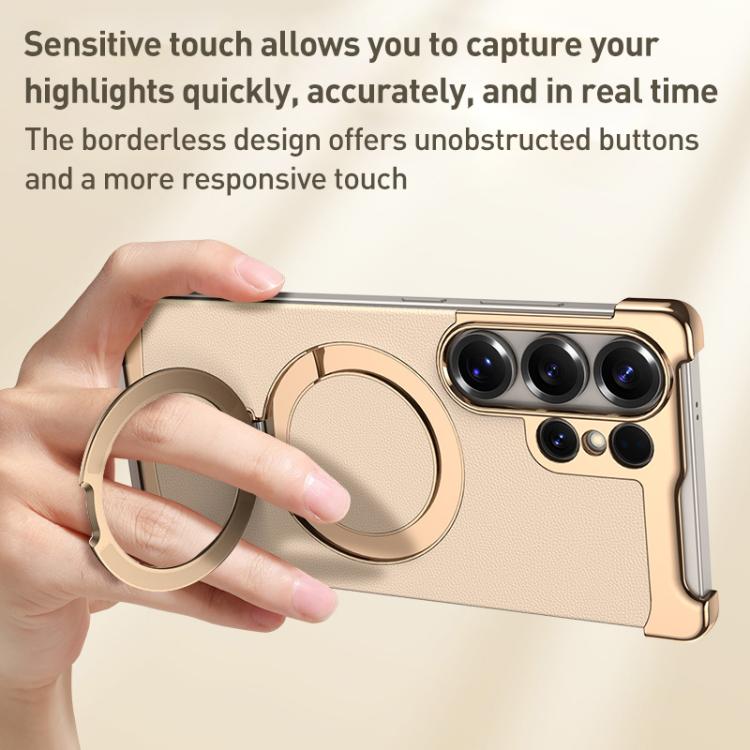 Borderless MagSafe Ring Holder Plain Leather Phone Case