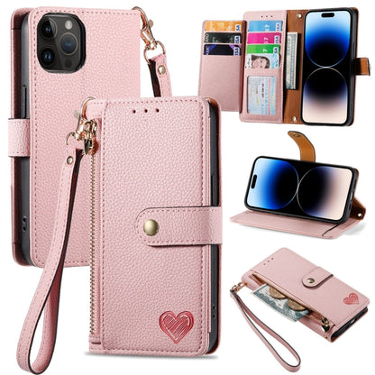 Love Zipper Lanyard Leather Phone Case