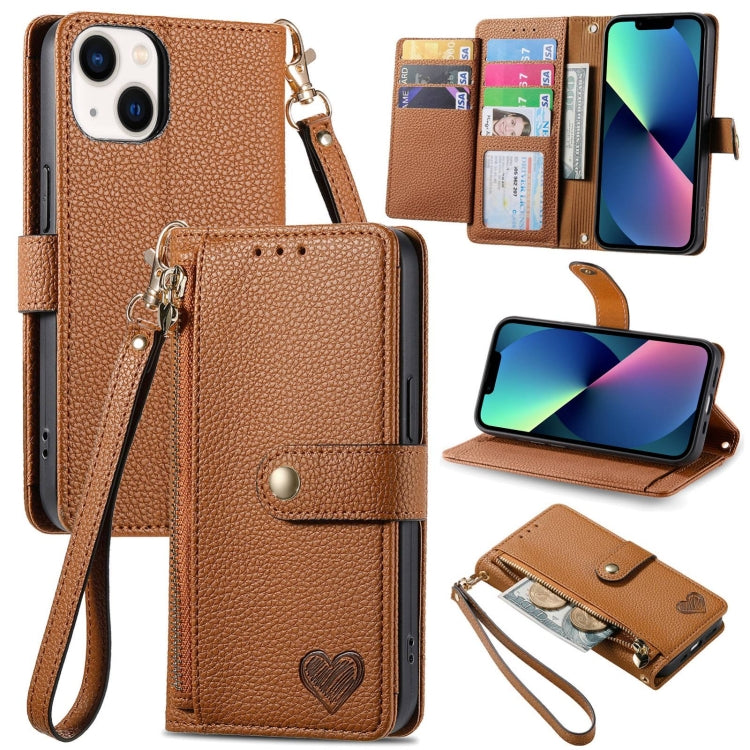 Love Zipper Lanyard Leather Phone Case