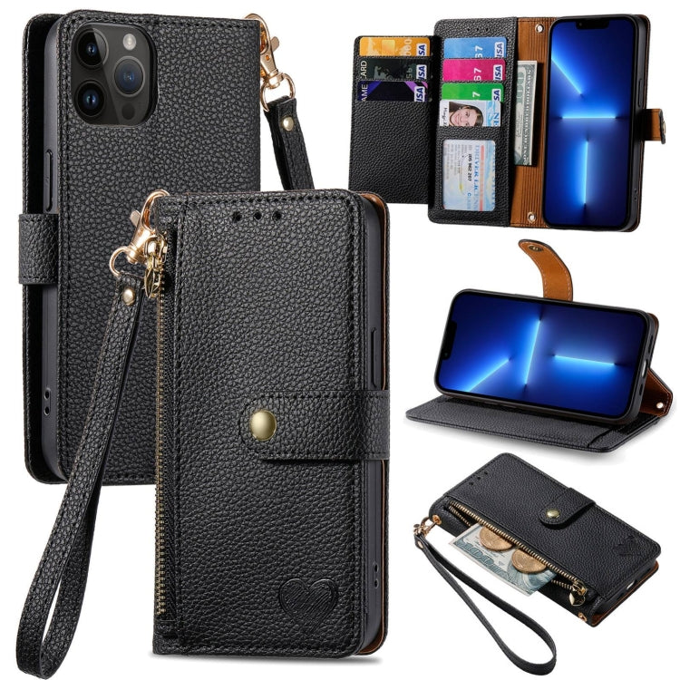 Love Zipper Lanyard Leather Phone Case