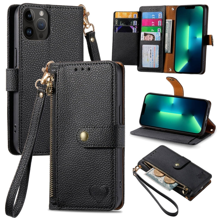 Love Zipper Lanyard Leather Phone Case