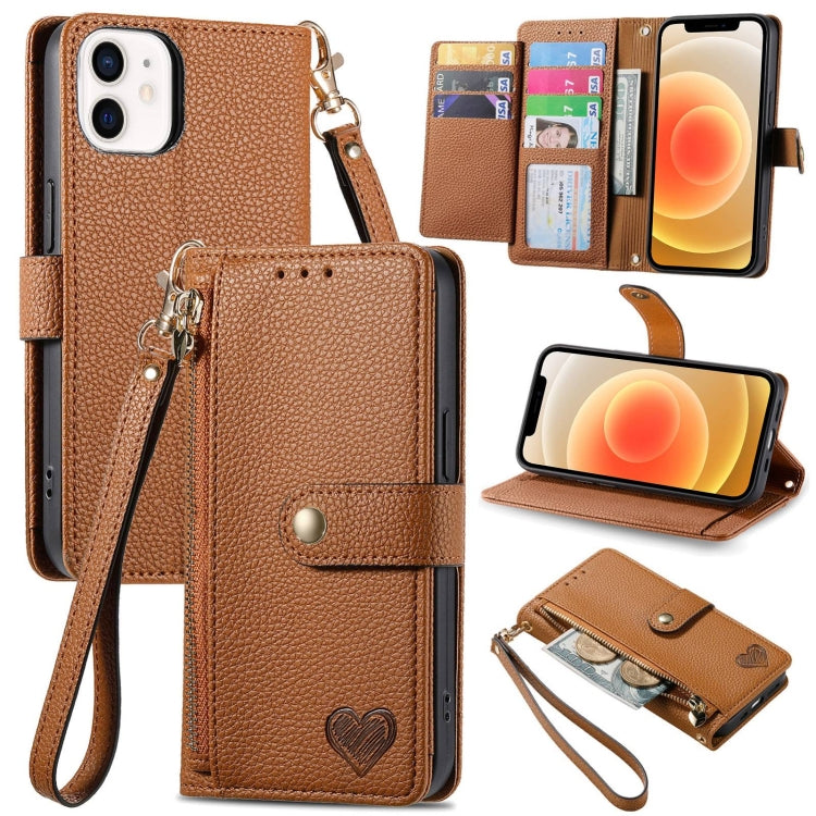 Love Zipper Lanyard Leather Phone Case
