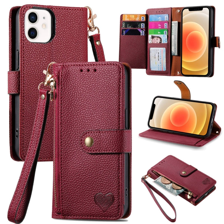 Love Zipper Lanyard Leather Phone Case