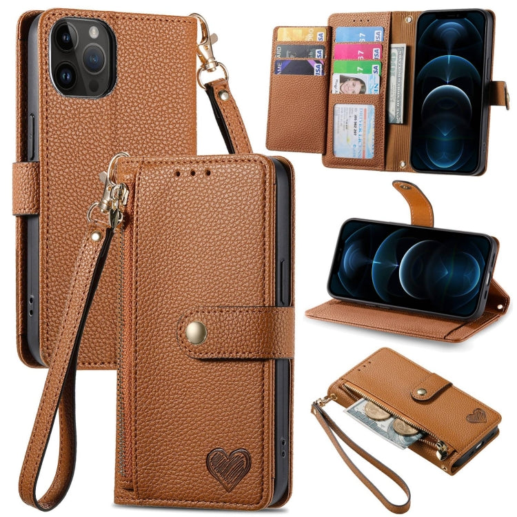 Love Zipper Lanyard Leather Phone Case