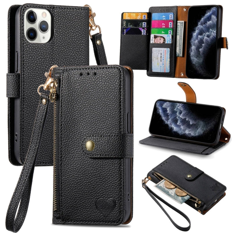 Love Zipper Lanyard Leather Phone Case