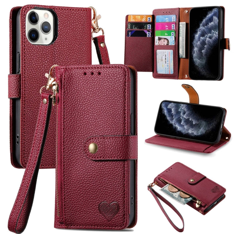 Love Zipper Lanyard Leather Phone Case