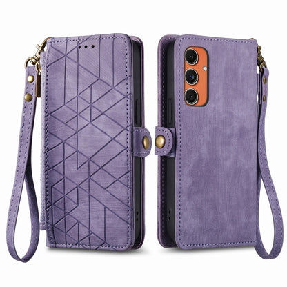 Geometric Zipper Wallet Side Buckle Leather Phone Case