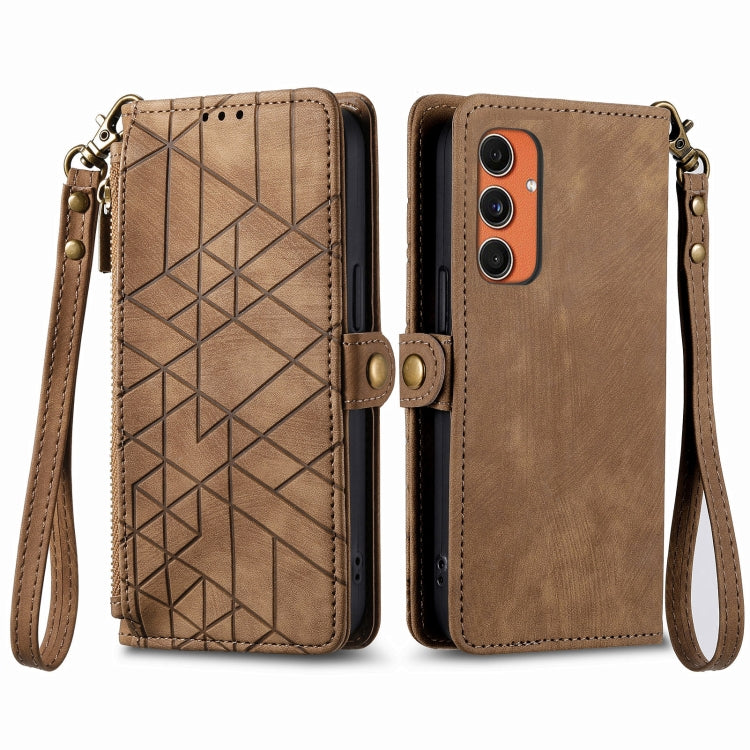 Geometric Zipper Wallet Side Buckle Leather Phone Case