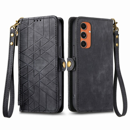 Geometric Zipper Wallet Side Buckle Leather Phone Case